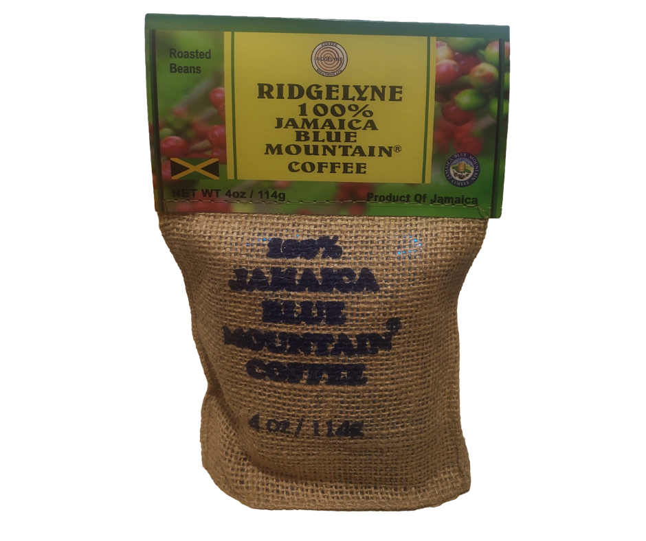 Jamaican Blue Mountain Coffee Beans, Medium Roasted Organic Whole Beans by Ridgelyne Coffee 4 oz