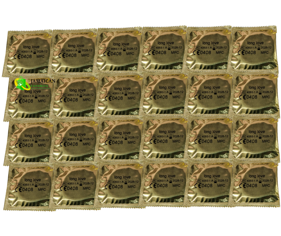 Erotim Studded Condoms 24-pieces shown in gold wrappers, featuring textured design for enhanced pleasure and comfort, available for discreet online purchase in Canada.