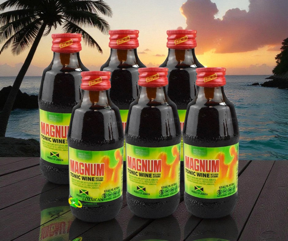 Magnum Tonic Wine 6-Pack 16.5% alcohol with iron and vitamins — authentic Jamaican tonic wine designed to boost energy, stamina, and sexual vitality. Shop this popular Caribbean drink online in Canada.