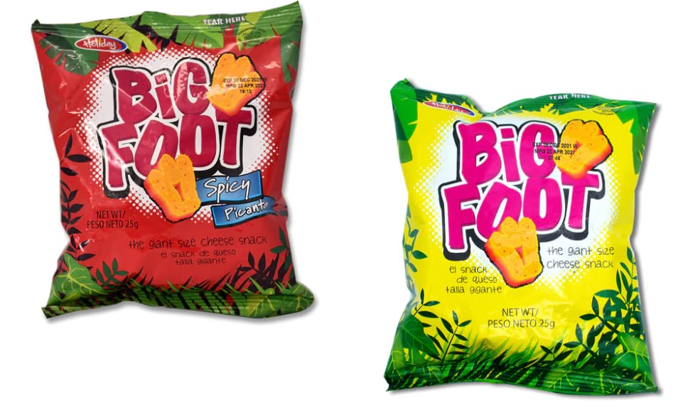 Assorted Holiday Big Foot, The Giant Cheese Snack, 10 Regular and 10 Spicy, 10.5 Oz, Pack of 20