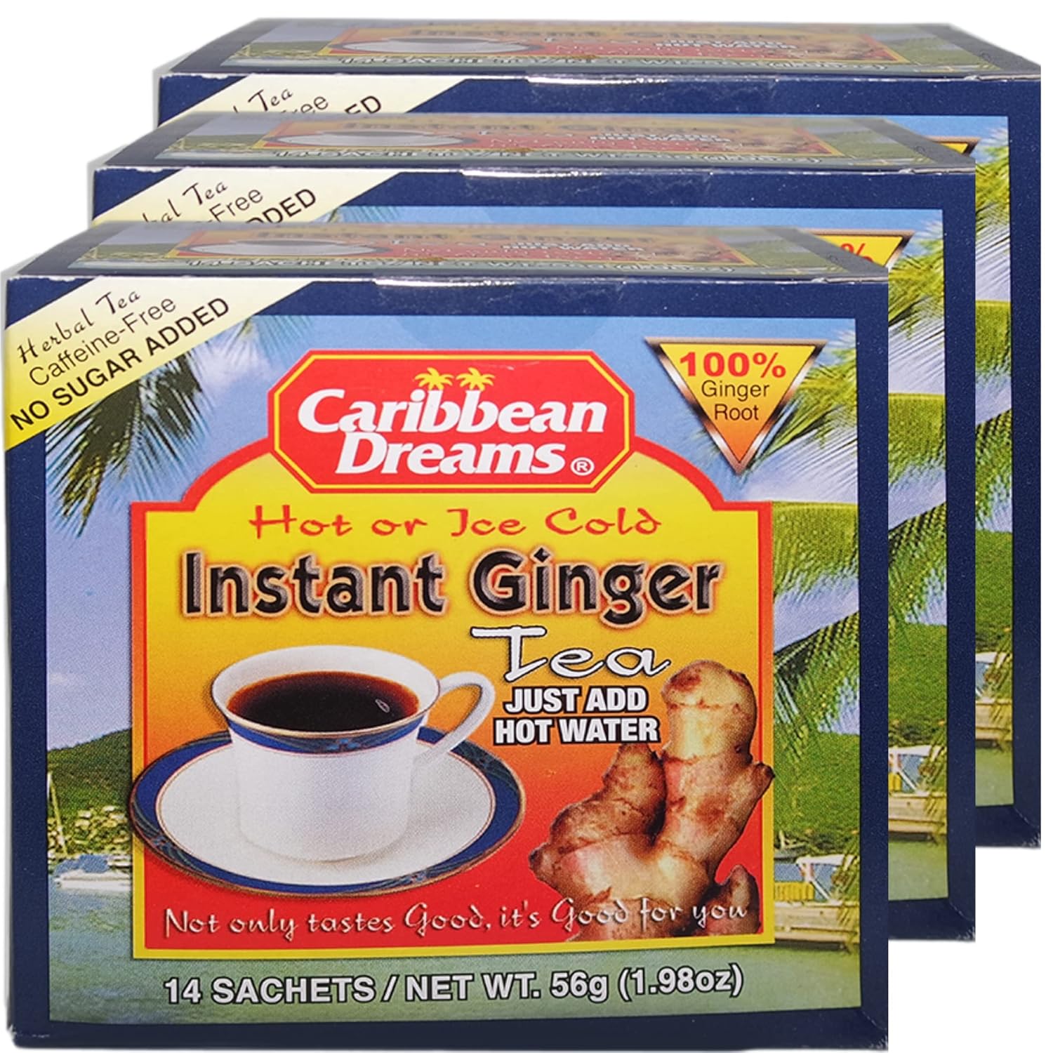 Caribbean Dreams Ginger Tea, Unsweetened, 18g (Pack of 3) - Total 42 Tea Bags Caffeine Free