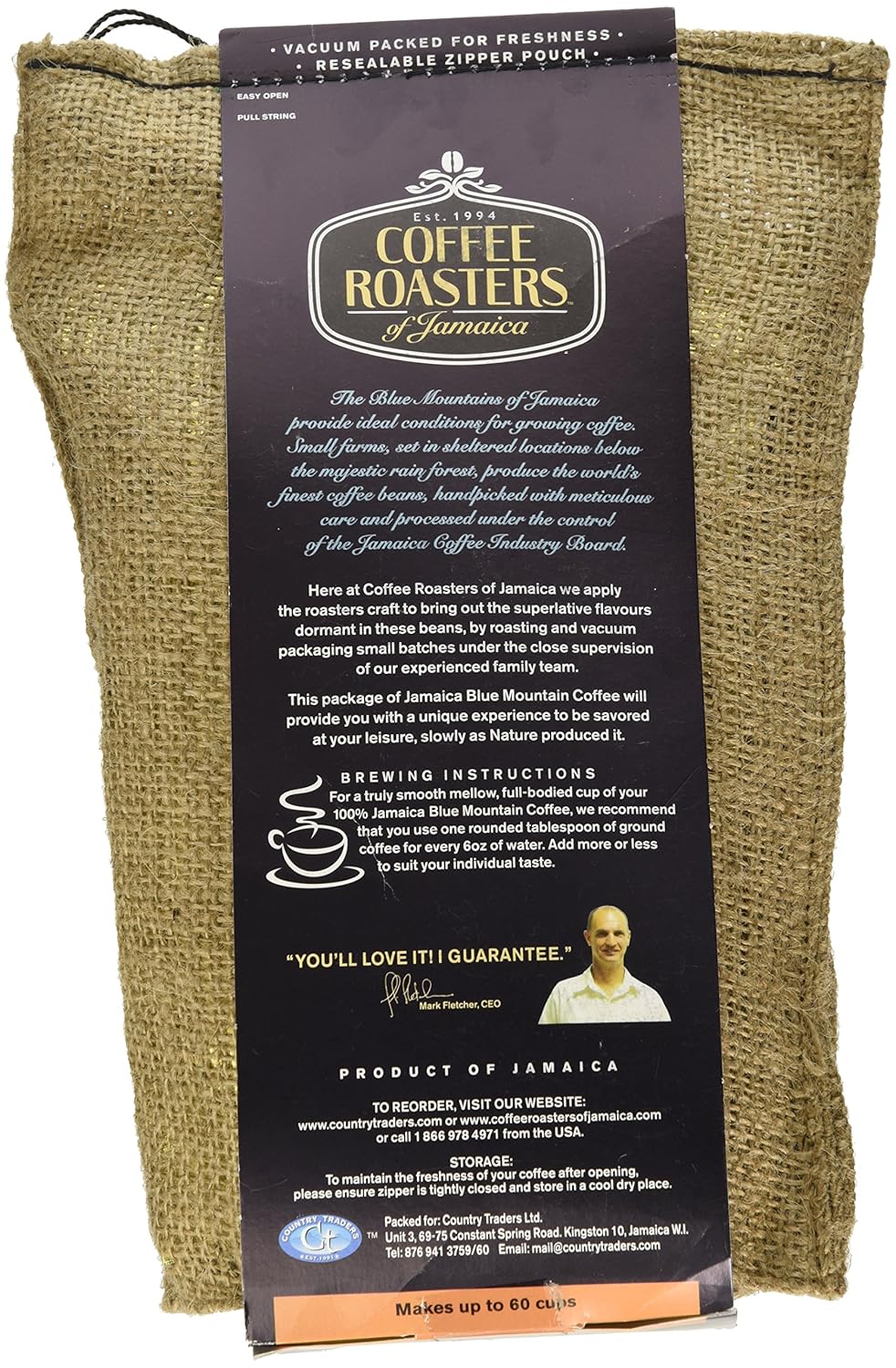 Jamaican Blue Mountain Coffee Organic Medium Roasted Whole Beans 16 oz by Coffee Roasters of Jamaica