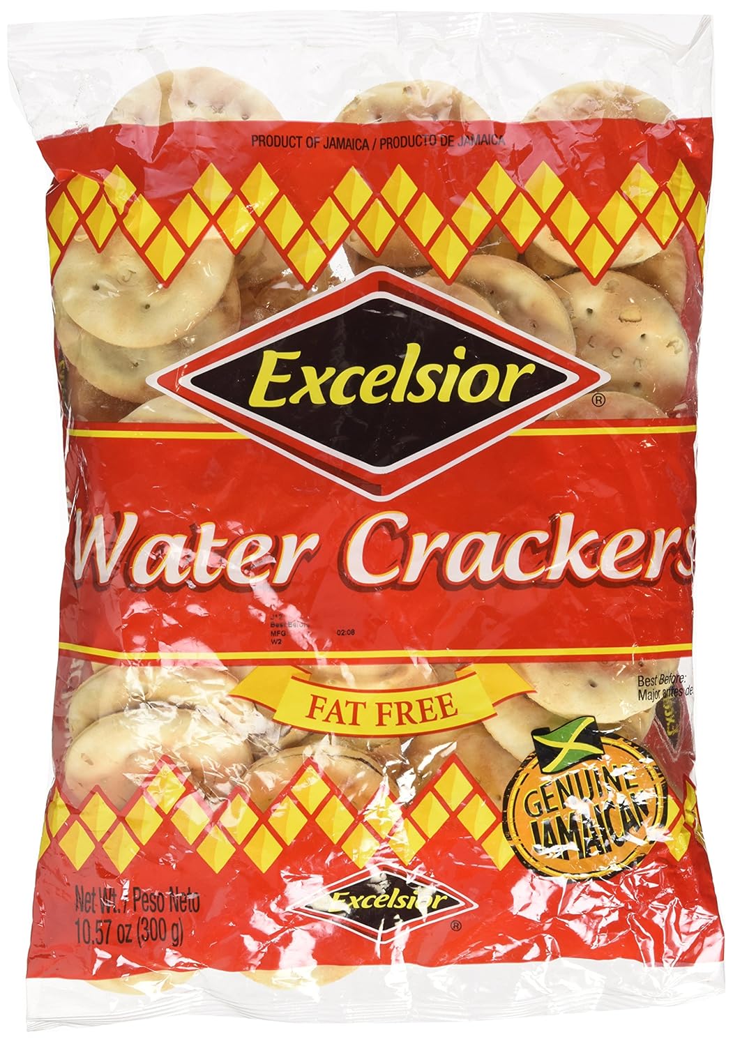 Bag of Excelsior Water Crackers with red and yellow design