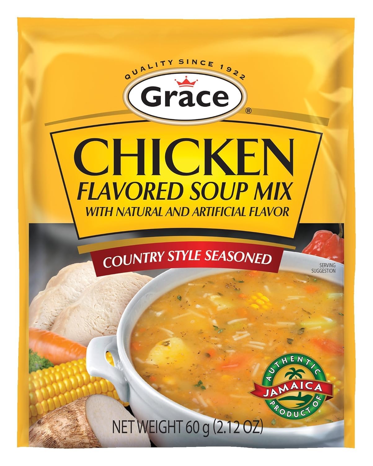Grace Chicken Flavored Soup Mix 2.12oz - 3 Pack - Jamaican Country Style Seasoned Chicken Soup Mix - Packaged Dry Soup Mix Packets