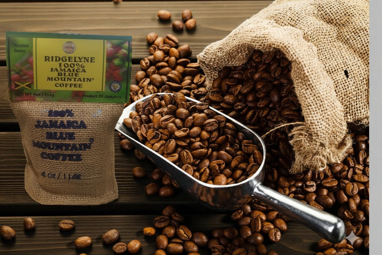 Jamaican Blue Mountain Coffee Beans, Medium Roasted Organic Whole Beans by Ridgelyne Coffee 4 oz
