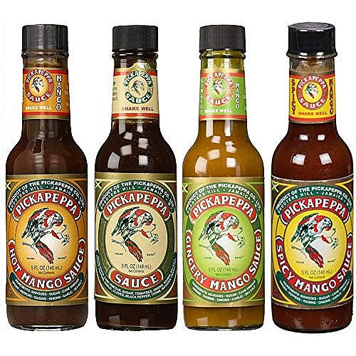Pickapeppa Sauce Original Flavor, Spicy Mango, Gingery Mango, Hot Mango 5oz each