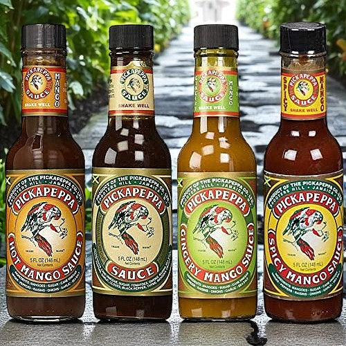 Pickapeppa Sauce Original Flavor, Spicy Mango, Gingery Mango, Hot Mango 5oz each
