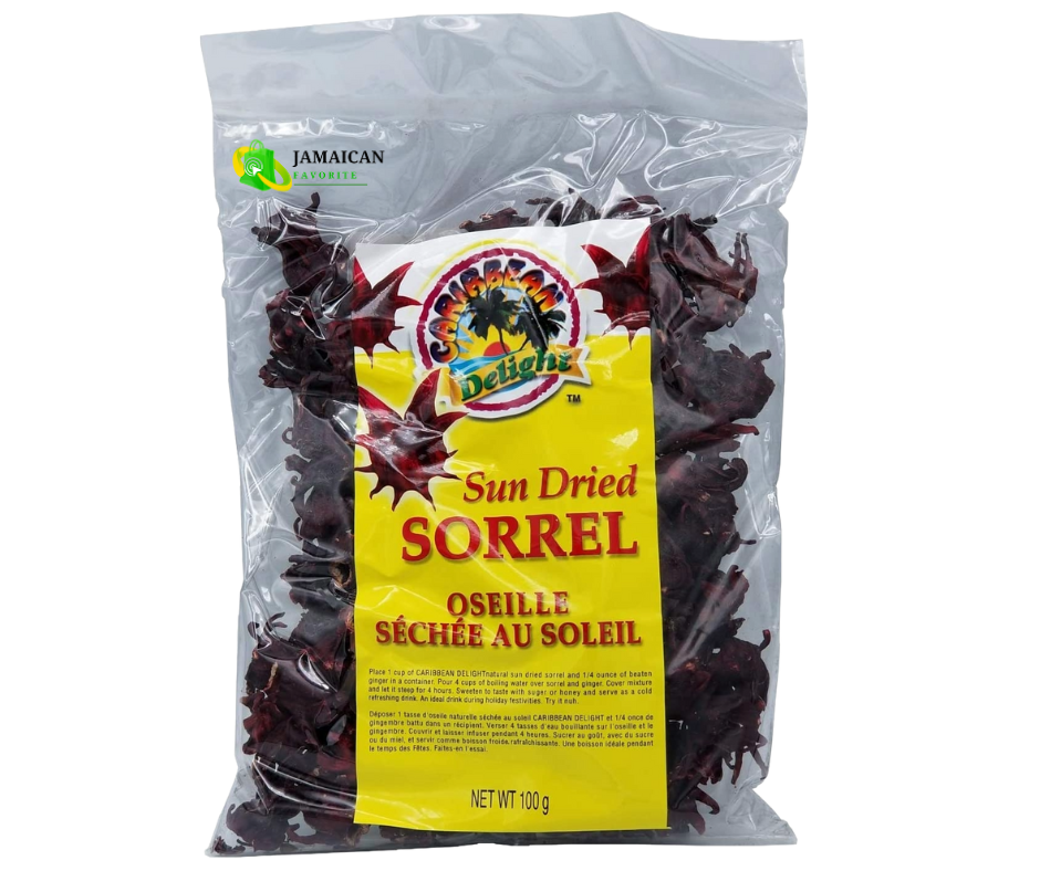 Caribbean Delight Sun Dried Sorrel 100g – authentic Jamaican dried hibiscus petals for making traditional sorrel drink, rich in antioxidants and natural flavor, popular among Canadian shoppers.