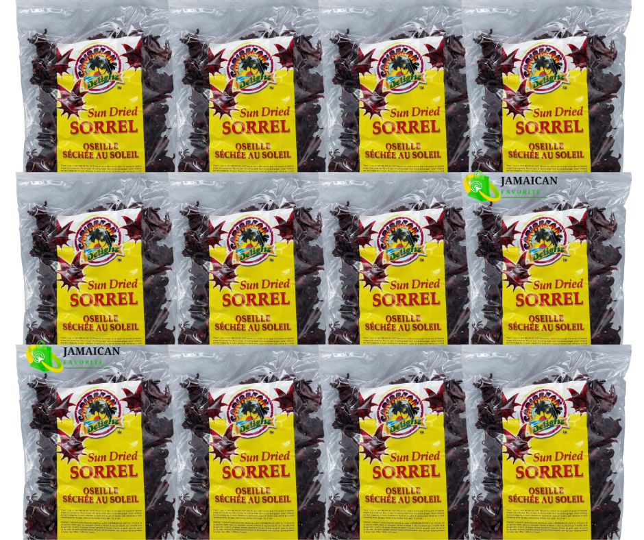 Caribbean Delight Sun Dried Sorrel (12 Pack) – authentic Jamaican dried hibiscus petals for traditional sorrel drink, rich in antioxidants and vitamin C. Perfect for restaurants, families, and Canadian shoppers seeking healthy Caribbean flavors and bulk savings.