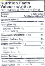 Caribbean Delight Sun Dried Sorrel Nutrition Facts label showing 60 calories per 20g serving, 0g fat, 14g carbohydrates, 7g fiber, and rich in calcium and iron — highlighting the healthy, antioxidant-rich benefits of authentic Jamaican hibiscus petals for Canadian shoppers.