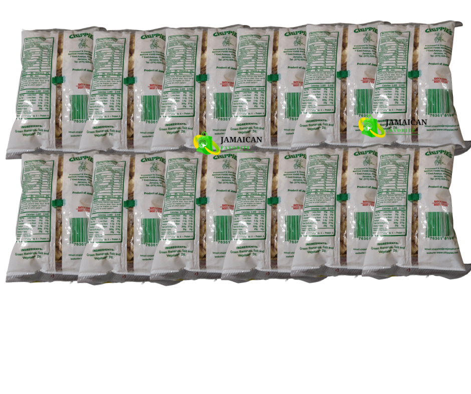 Chippies Jamaican Banana Chips 12-Pack – Authentic Caribbean snack made from green bananas, lightly salted and fried to perfection. Imported from Jamaica, perfect for Canadian snack lovers seeking tropical flavor.