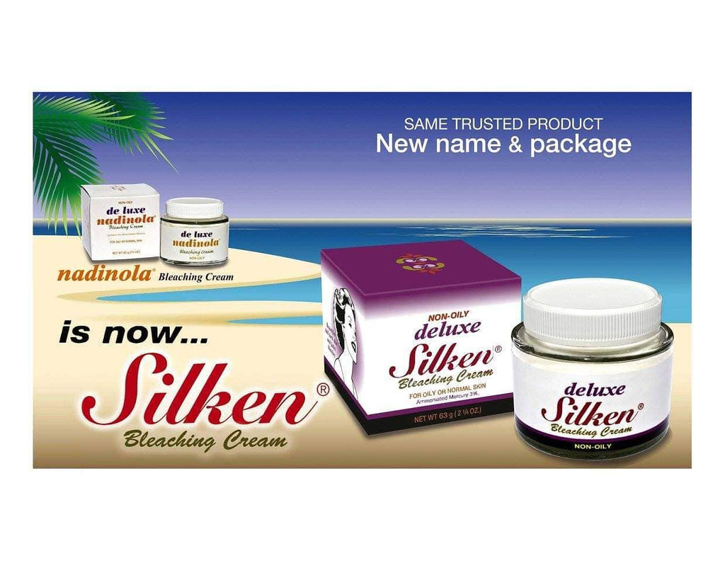 Deluxe Silken Bleaching Cream – same trusted formula as Nadinola Bleaching Cream, now with a new name and package. Non-oily brightening cream for oily or normal skin, helps fade dark spots and even skin tone. Shop online in Canada including Ontario, Quebec, Winnipeg, and Edmonton with bundle discount offers.