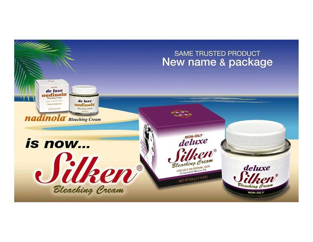 Deluxe Silken Bleaching Cream – same trusted formula as Nadinola Bleaching Cream, now with a new name and package. Non-oily brightening cream for oily or normal skin, helps fade dark spots and even skin tone. Shop online in Canada including Ontario, Quebec, Winnipeg, and Edmonton with bundle discount offers.