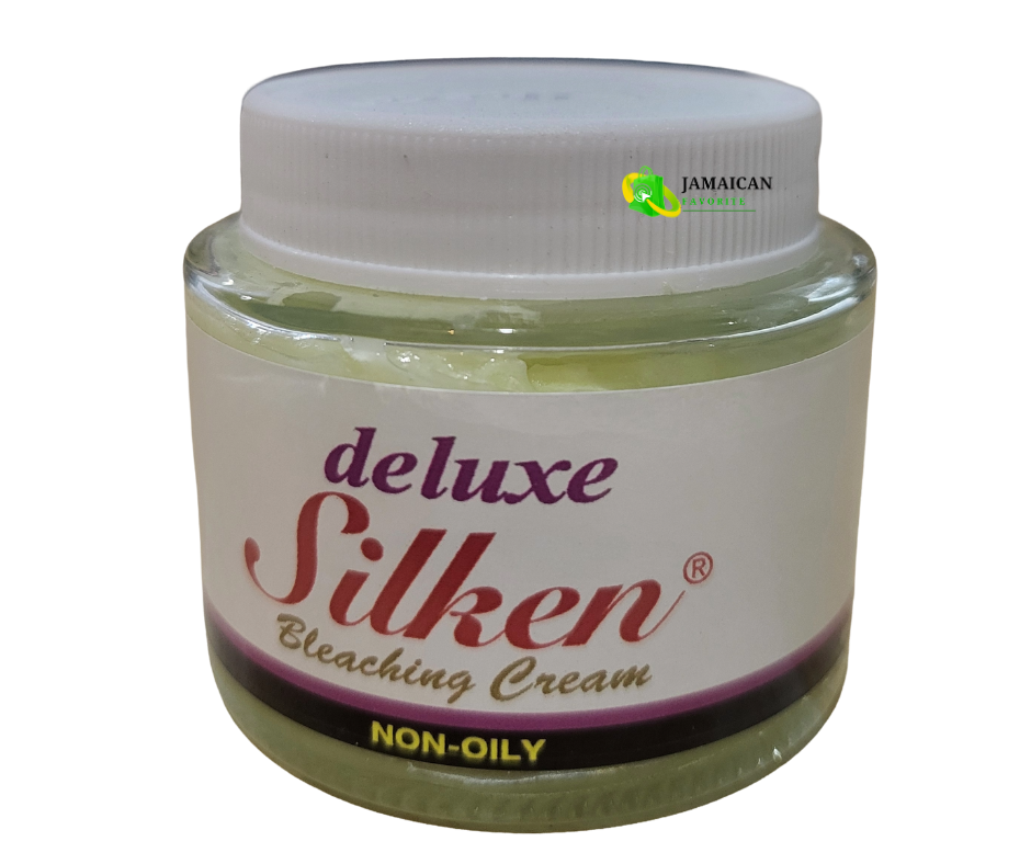 Deluxe Silken Bleaching Cream non-oily skin lightening cream in clear jar, brightening and smoothing formula available in Canada with bundle discount offers in Ontario, Quebec, Winnipeg, and Edmonton.