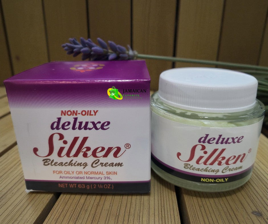Deluxe Silken Bleaching Cream Pack of 2 – non-oily skin brightening and dark-spot remover jars displayed outdoors at sunset, perfect for Canadian beauty shoppers seeking radiant, even-toned skin