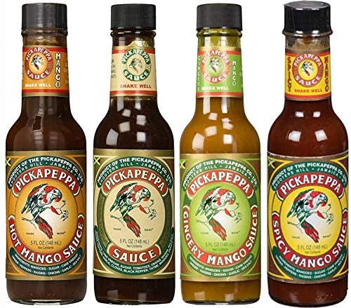 Pickapeppa Sauce Original, Gingery Mango Sauce, Spicy Mango Sauce & Hot Mango 5 oz. (2 of each)