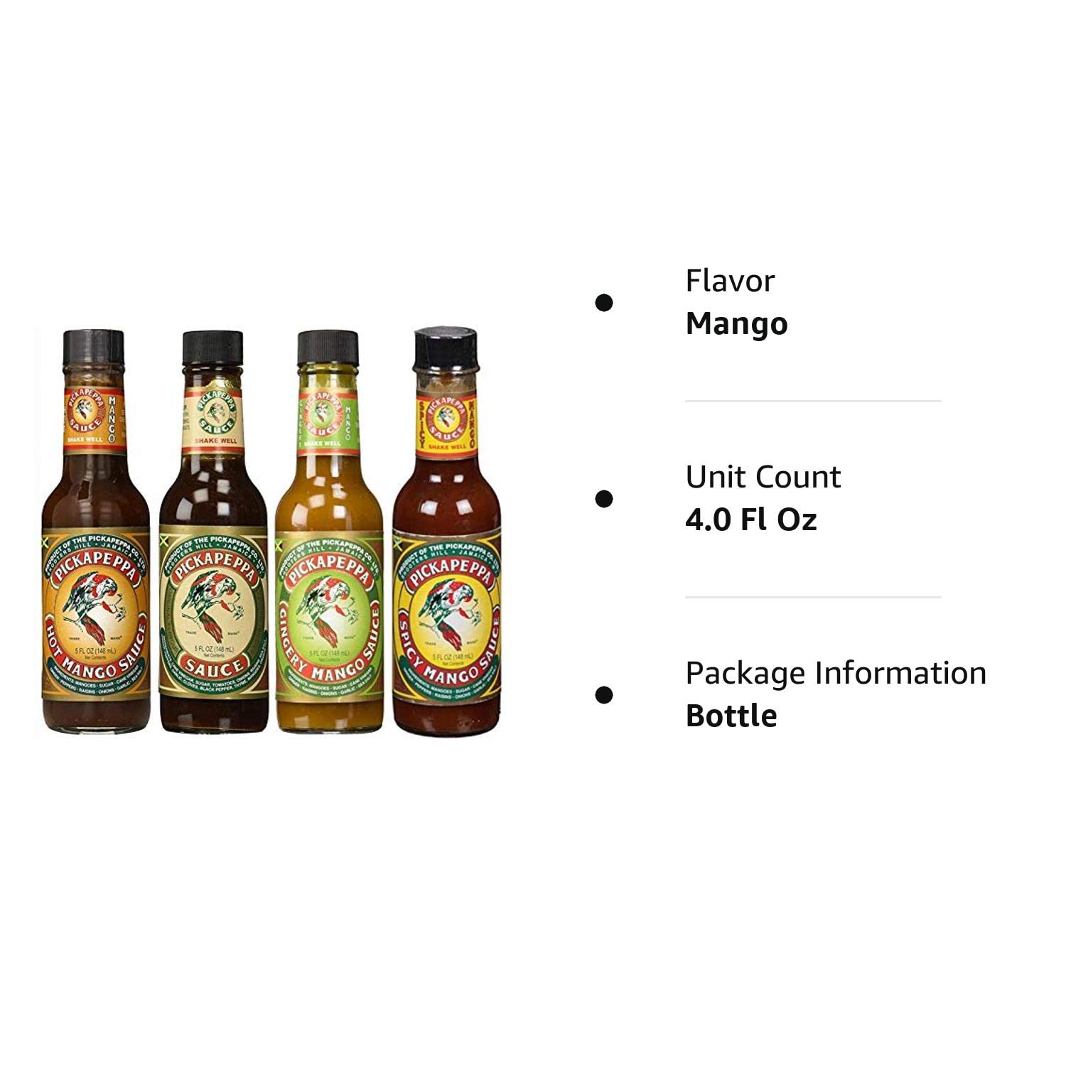 Pickapeppa Sauce Original, Gingery Mango Sauce, Spicy Mango Sauce & Hot Mango 5 oz. (2 of each)