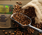 Ridgelyne 100% Jamaica Blue Mountain Coffee Roasted Beans in Burlap Bag Beside Fresh Coffee Beans Scoop – Authentic Jamaican Arabica Coffee 4oz, Product of Jamaica, Available in Canada