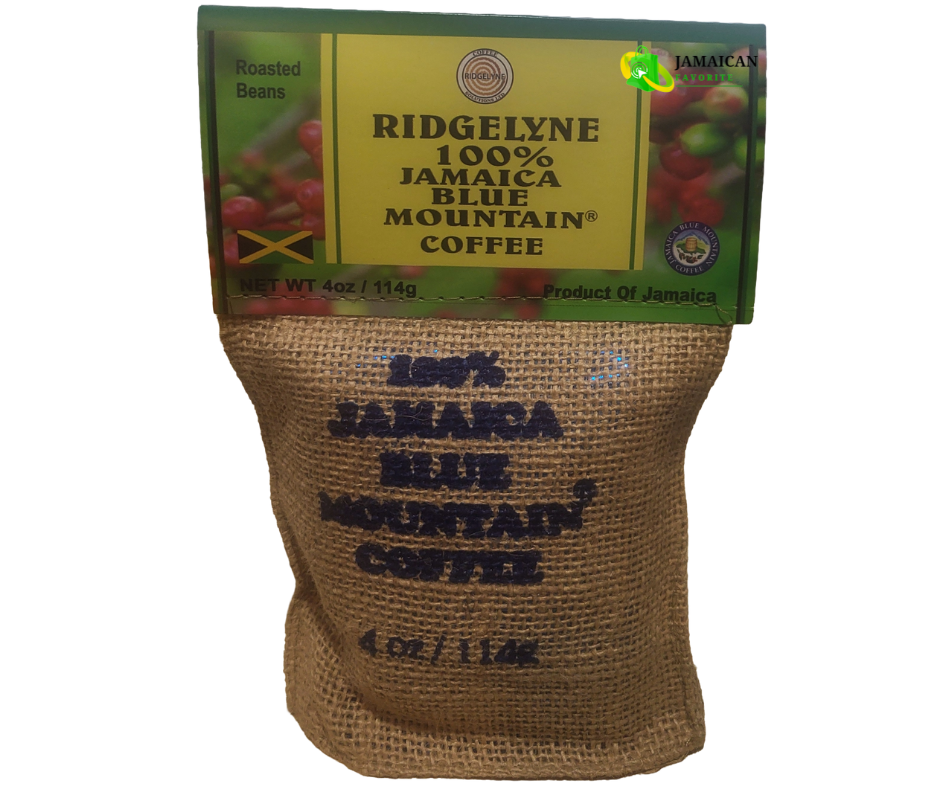 Ridgelyne 100% Jamaica Blue Mountain Coffee – roasted beans 4oz bag, authentic premium coffee from Jamaica available for online purchase in Canada.