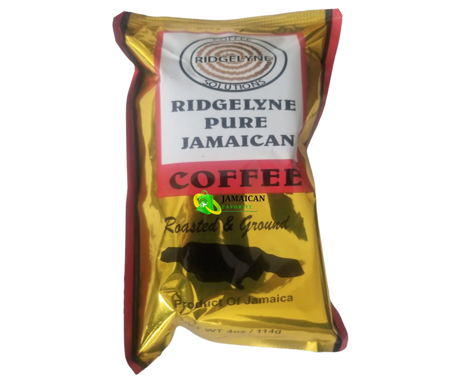 Ridgelyne Pure Jamaican Coffee roasted and ground 4oz / 114 g bag, authentic premium Jamaican coffee available for online purchase in Canada.