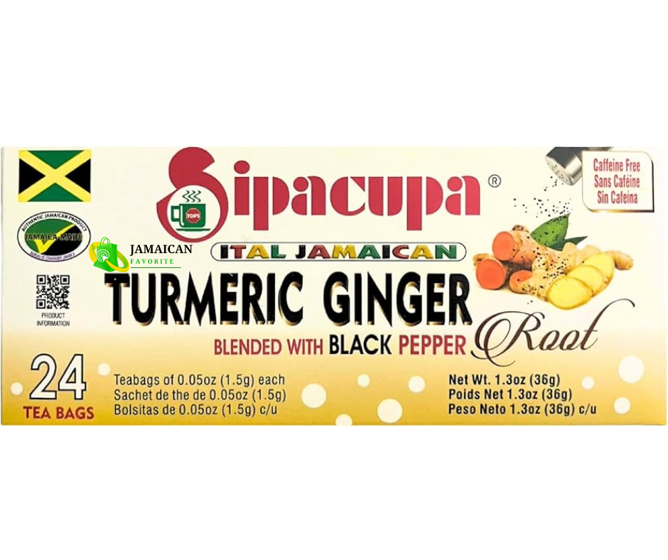 Sipacupa Ital Jamaican Turmeric Ginger Root Herbal Tea – 24 Tea Bags – Blended with Black Pepper – Natural Anti-Inflammatory and Immune Support – Caffeine-Free Jamaican Herbal Tea – Buy Online in Canada
