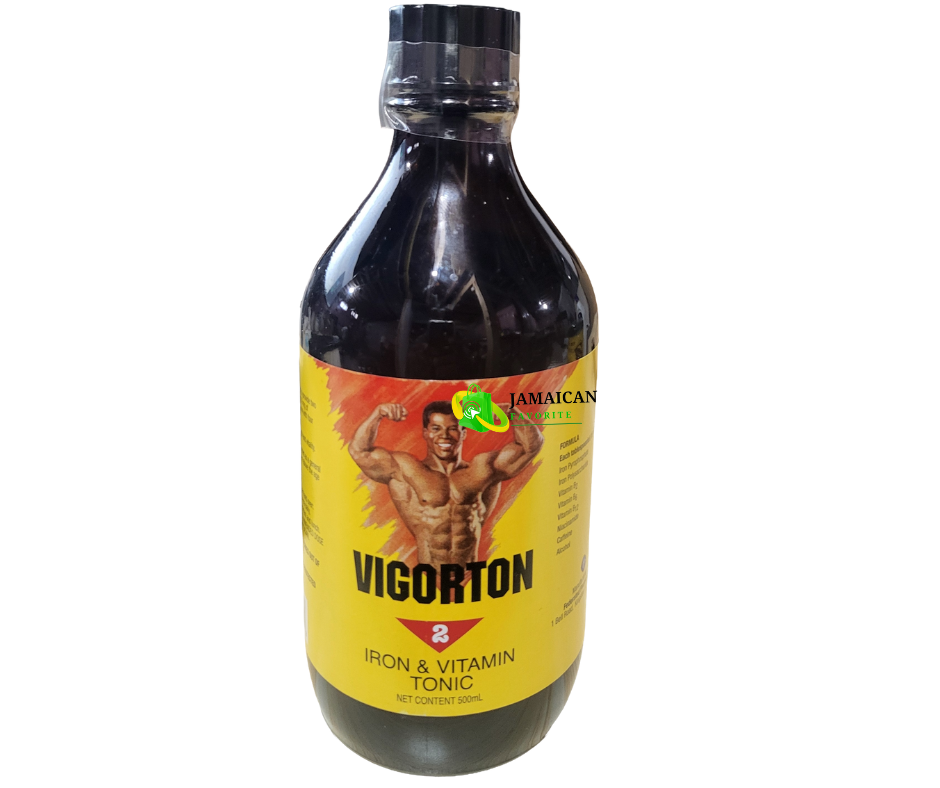 Vigorton 2 Iron & Vitamin Tonic 500mL — fortified with B₂, B₆, B₁₂, niacinamide, caffeine, and alcohol for energy and strength. Popular Jamaican tonic available online in Canada.