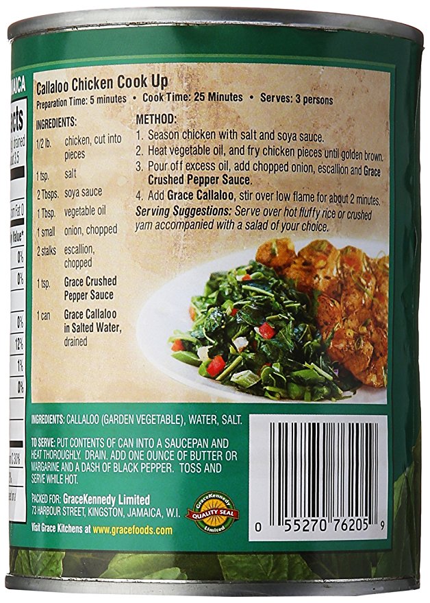 grace jamaican callaloo garden vegatable chopped in salt water 18 oz - JamaicanFavorite