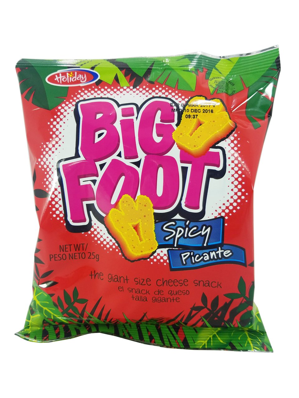 Holiday Big Foot, The Giant Cheese Snack, Spicy, 25g. (Pack of 20)