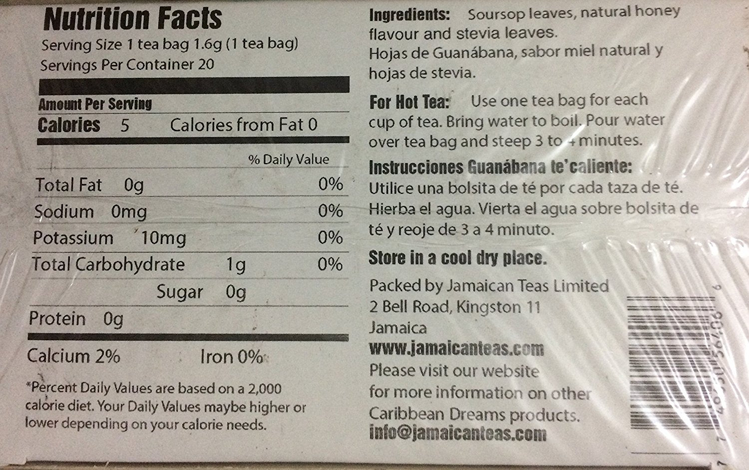 Caribbean Dreams Soursop (Graviola), Natural Herbal Teas